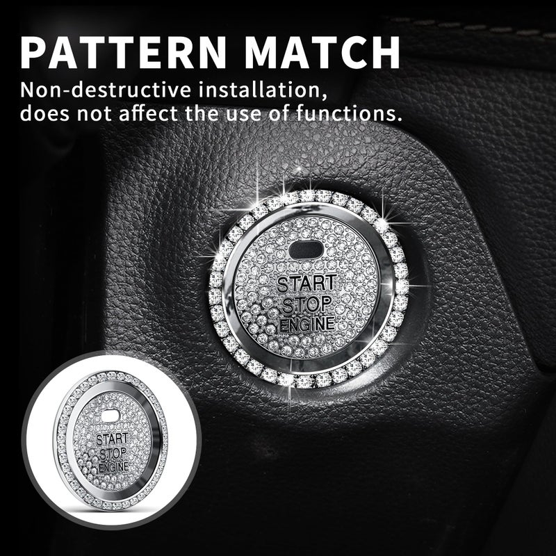 Polodunn Bling Crystal Car Interior Accessories for Toyota Rav4 2025 2024 2023 2022 2021 2020 2019 -Air Conditioning Knob Cover, Push Start Button Trim Ring (4pcs) - Image 4